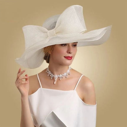 Chapeau de mariée à large bord - Beige/blanc - M (56 - 58cm) | La boutique du chapeau