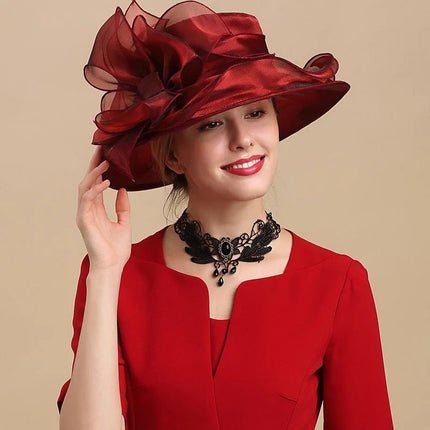 Chapeau de mariée à motif floral - Bordeau - M (56 - 58cm) | La boutique du chapeau