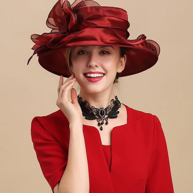 Chapeau de mariée à motif floral - Bordeau - M (56 - 58cm) | La boutique du chapeau