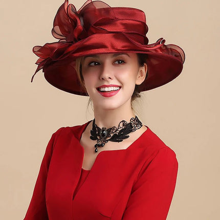 Chapeau de mariée à motif floral - Bordeau - M (56 - 58cm) | La boutique du chapeau