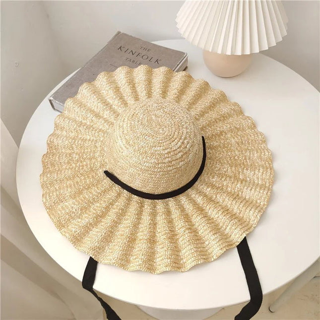 Chapeau de paille à bord ondulé - Noir - M (56 - 58cm) | La boutique du chapeau