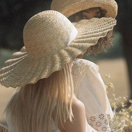 Chapeau de paille à bord ondulé - Noir - M (56 - 58cm) | La boutique du chapeau