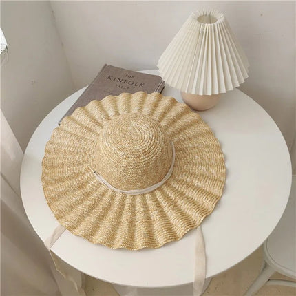 Chapeau de paille à bord ondulé - Blanc - M (56 - 58cm) | La boutique du chapeau