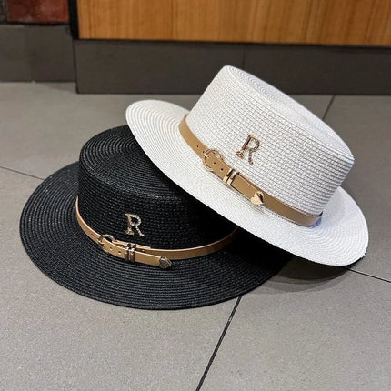 Chapeau de paille avec ceinture - Blanc - M (56 - 58cm) | La boutique du chapeau