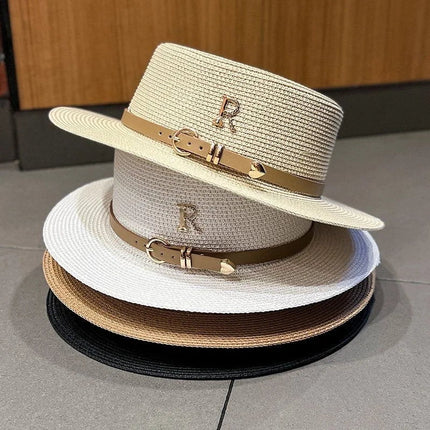 Chapeau de paille avec ceinture - Khaki - M (56 - 58cm) | La boutique du chapeau