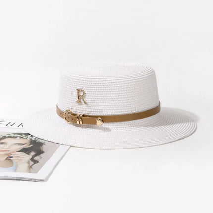 Chapeau de paille avec ceinture - Blanc - M (56 - 58cm) | La boutique du chapeau