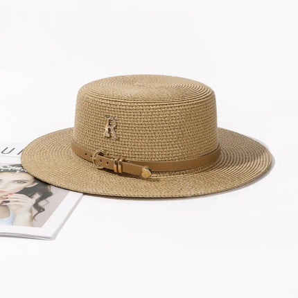 Chapeau de paille avec ceinture - Khaki - M (56 - 58cm) | La boutique du chapeau