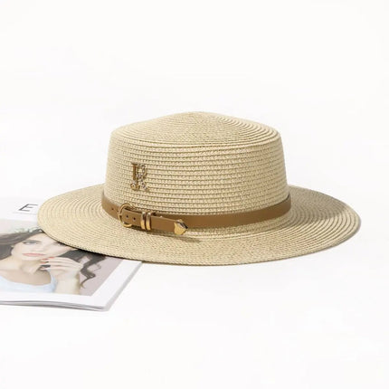 Chapeau de paille avec ceinture - Beige - M (56 - 58cm) | La boutique du chapeau