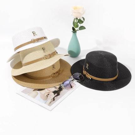 Chapeau de paille avec ceinture - Khaki - M (56 - 58cm) | La boutique du chapeau
