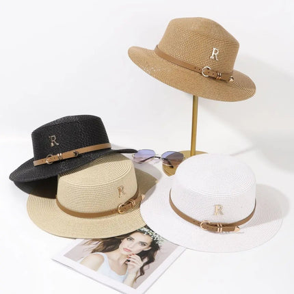 Chapeau de paille avec ceinture - Khaki - M (56 - 58cm) | La boutique du chapeau