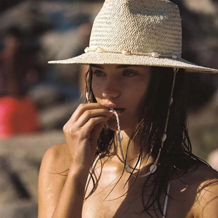 Chapeau de paille avec cordon - Beige - M (56 - 58cm) | La boutique du chapeau