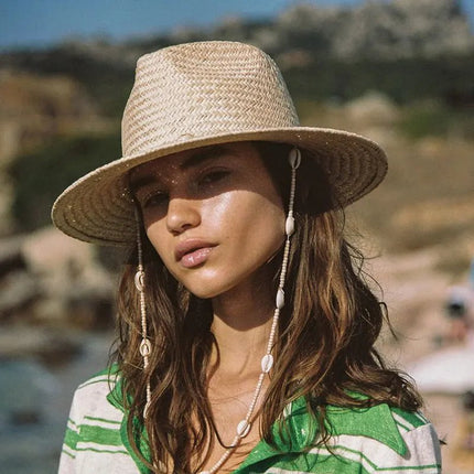 Chapeau de paille avec cordon - Beige - M (56 - 58cm) | La boutique du chapeau