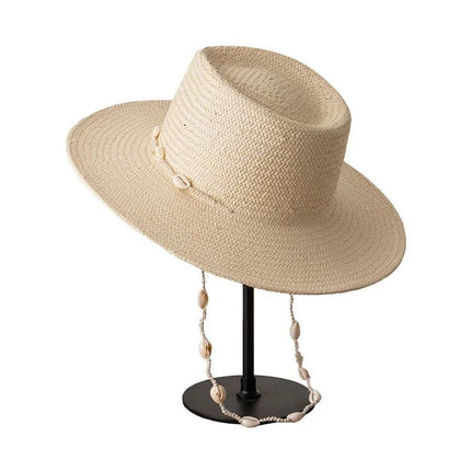 Chapeau de paille avec cordon - Beige - M (56 - 58cm) | La boutique du chapeau
