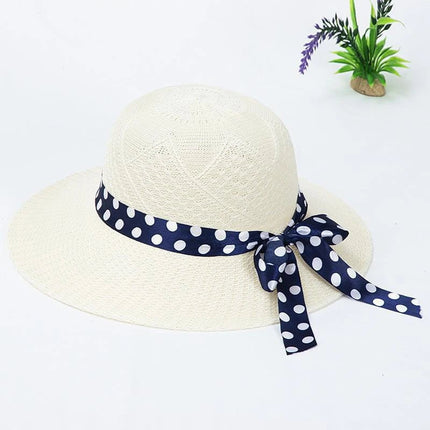 Chapeau de paille avec nœud papillon - Blanc - L (58 - 59cm) | La boutique du chapeau