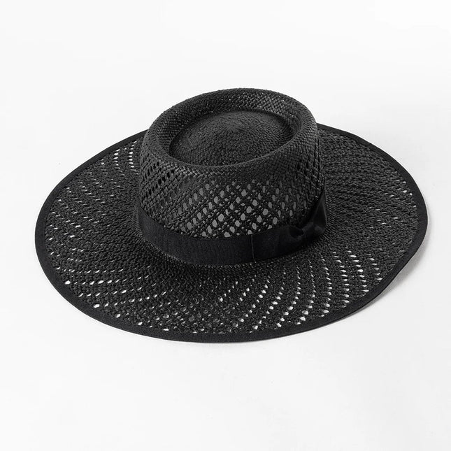 Chapeau de paille avec nœud ruban - Noir - M (56 - 58cm) | La boutique du chapeau
