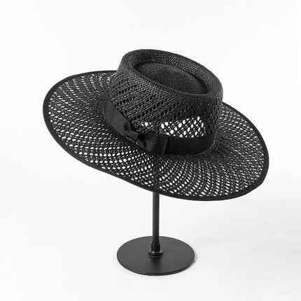 Chapeau de paille avec nœud ruban - Noir - M (56 - 58cm) | La boutique du chapeau