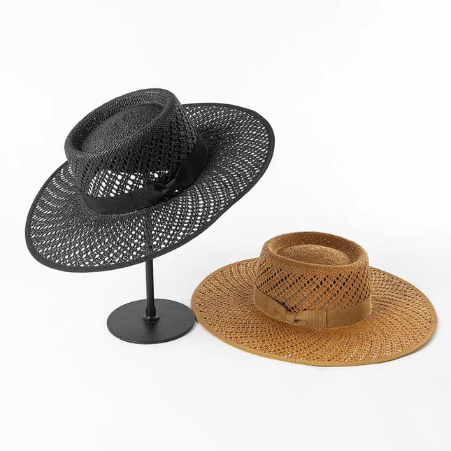Chapeau de paille avec nœud ruban - Noir - M (56 - 58cm) | La boutique du chapeau