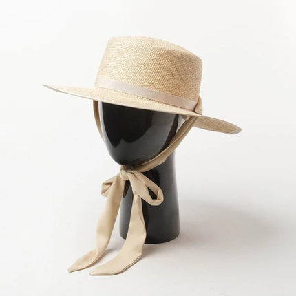 Chapeau de paille avec ruban - Beige - M (56 - 58cm) | La boutique du chapeau