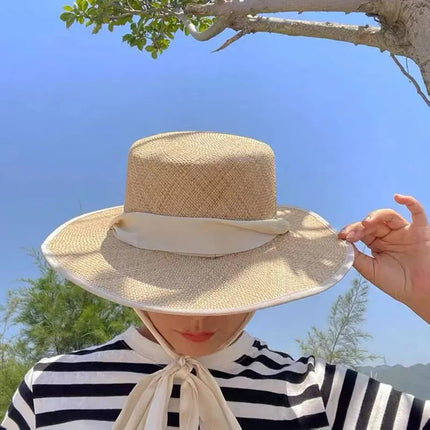 Chapeau de paille avec ruban - Beige - M (56 - 58cm) | La boutique du chapeau