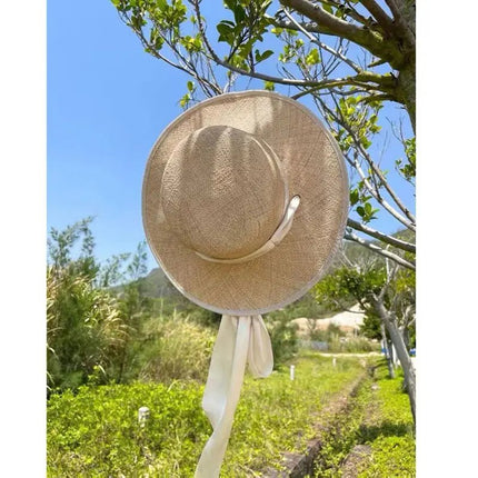 Chapeau de paille avec ruban - Beige - M (56 - 58cm) | La boutique du chapeau