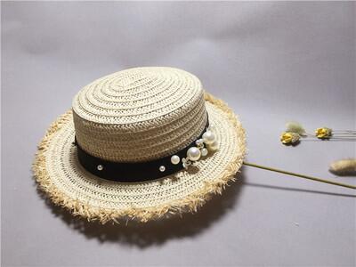 Chapeau de paille bandeau en cuir et perles - Beige - M (56 - 58cm) | La boutique du chapeau