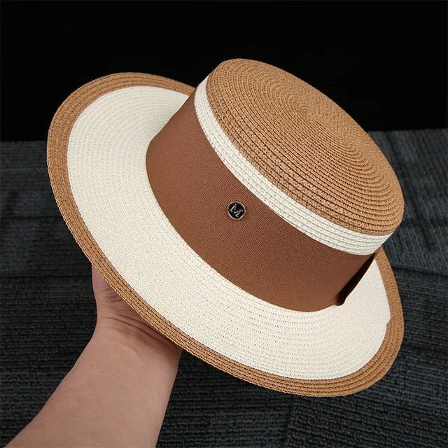 Chapeau de paille bicolore - Blanc/marron - M (56 - 58cm) | La boutique du chapeau