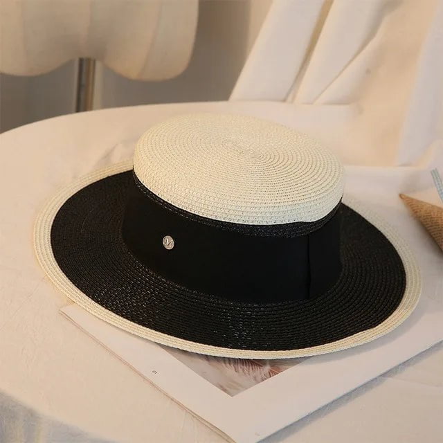 Chapeau de paille bicolore - Blanc/noir - M (56 - 58cm) | La boutique du chapeau