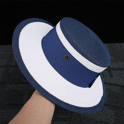 Chapeau de paille bicolore - Blanc/bleu - M (56 - 58cm) | La boutique du chapeau