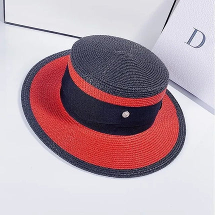 Chapeau de paille bicolore - Bleu/rouge - M (56 - 58cm) | La boutique du chapeau