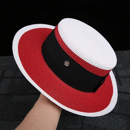 Chapeau de paille bicolore - Blanc/rouge - M (56 - 58cm) | La boutique du chapeau