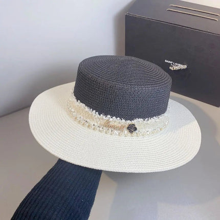 Chapeau de paille blanc - Noir - L (58 - 59cm) | La boutique du chapeau
