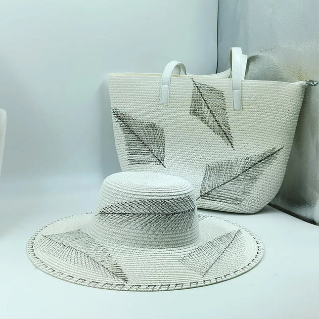 Chapeau de paille blanc et sac assorti - Gris - M (56 - 58cm) | La boutique du chapeau