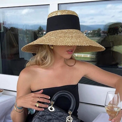 Chapeau de paille d'été pour femme - Beige/blanc - M (56 - 58cm) | La boutique du chapeau