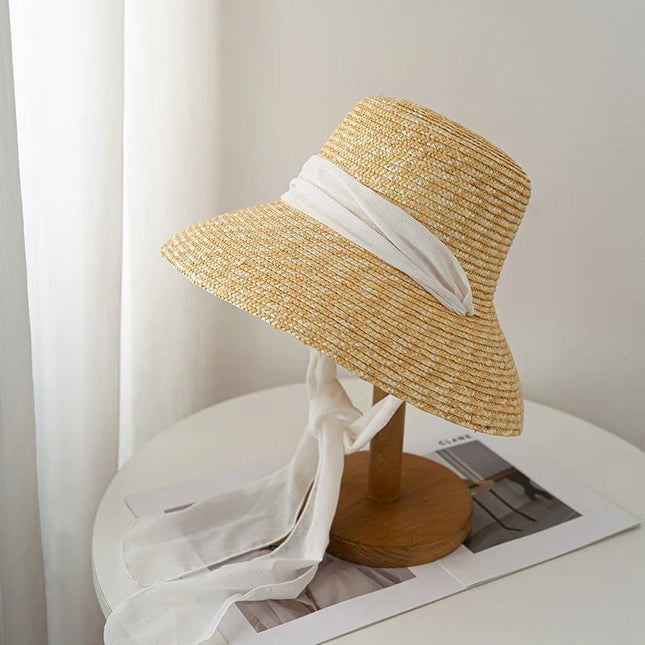 Chapeau de paille d'été pour femme - Beige/blanc - M (56 - 58cm) | La boutique du chapeau