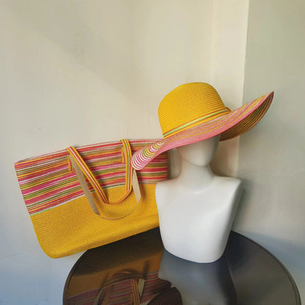 Chapeau de paille et sac assorti - Bleu - M (56 - 58cm) | La boutique du chapeau