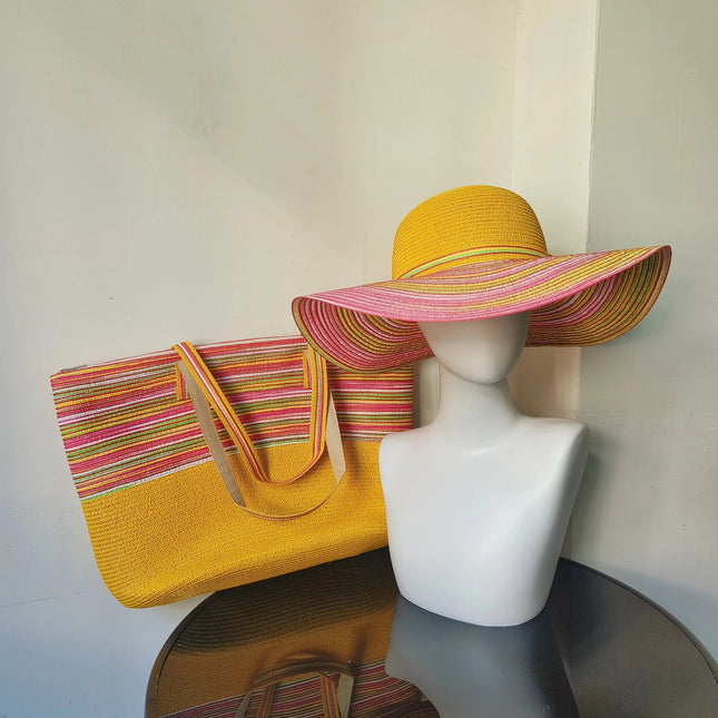 Chapeau de paille et sac assorti - Jaune - M (56 - 58cm) | La boutique du chapeau