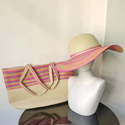 Chapeau de paille et sac assorti - Rose - M (56 - 58cm) | La boutique du chapeau