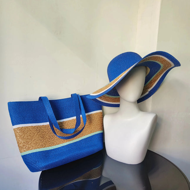 Chapeau de paille et sac assorti - Bleu - M (56 - 58cm) | La boutique du chapeau