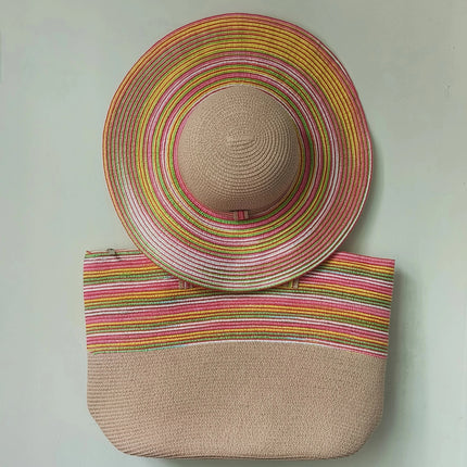 Chapeau de paille et sac de plage - Beige/jaune - M (56 - 58cm) | La boutique du chapeau