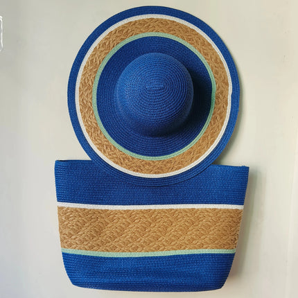 Chapeau de paille et sac de plage bleu - M (56 - 58cm) - | La boutique du chapeau
