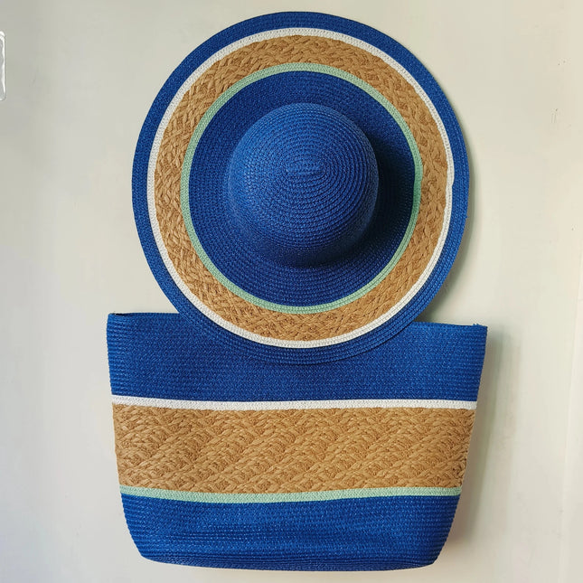 Chapeau de paille et sac de plage bleu - M (56 - 58cm) - | La boutique du chapeau