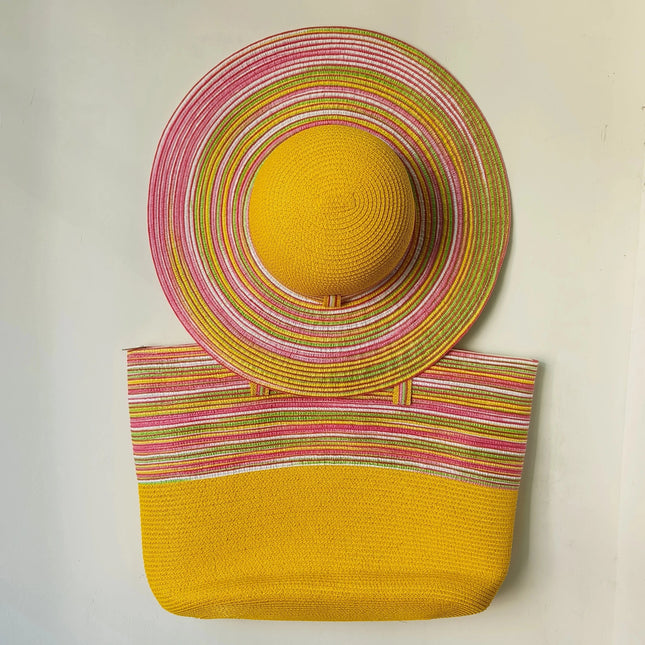 Chapeau de paille et sac de plage jaune - Jaune - M (56 - 58cm) | La boutique du chapeau