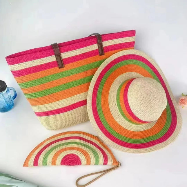 Chapeau de paille et sac de plage Multi couleur - Multi couleur - M (56 - 58cm) | La boutique du chapeau