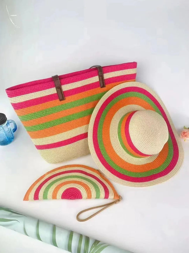 Chapeau de paille et sac de plage Multi couleur - Multi couleur - M (56 - 58cm) | La boutique du chapeau
