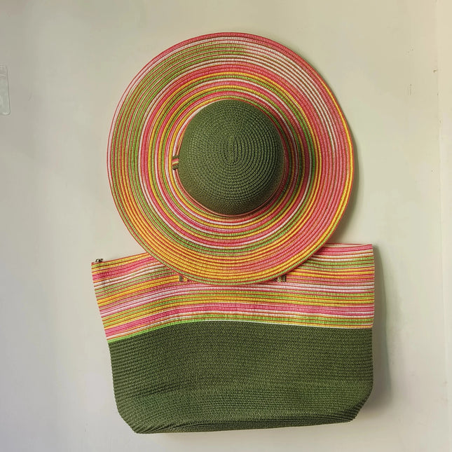 Chapeau de paille et sac de plage violet - Vert - M (56 - 58cm) | La boutique du chapeau