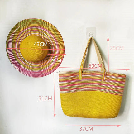 Chapeau de paille et sac de plage violet - Violet - M (56 - 58cm) | La boutique du chapeau