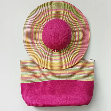 Chapeau de paille et sac de plage violet - Violet - M (56 - 58cm) | La boutique du chapeau