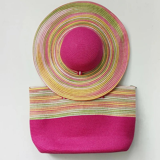 Chapeau de paille et sac de plage violet - Violet - M (56 - 58cm) | La boutique du chapeau