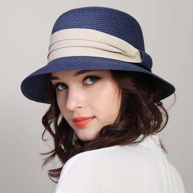 chapeau de paille femme d'été chapeau de soleil - Bleu - M (56 - 58cm) | La boutique du chapeau