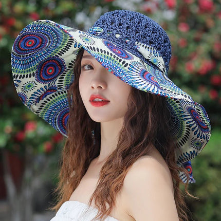 Chapeau de paille floral - Rose/rouge - M (56 - 58cm) | La boutique du chapeau